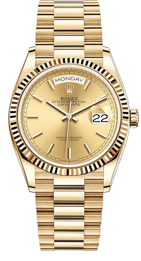 Rolex Day-Date "President" 36mm Yellow Gold Champagne Index Dial - 128238 - Brand New 2023