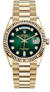 Rolex Day-Date "President" 36mm Yellow Gold Green Ombre Diamond Dial - 128238 - New 2025