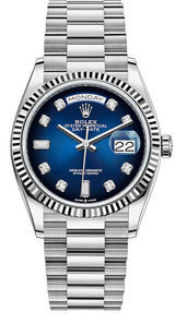 Rolex Day-Date "President" 36mm White Gold Blue Diamond Ombre Dial - 128239 - New 2025