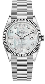 Rolex Day-Date "President" 36mm White Gold Mother of Pearl Diamond Dial - 128239 - New 2025