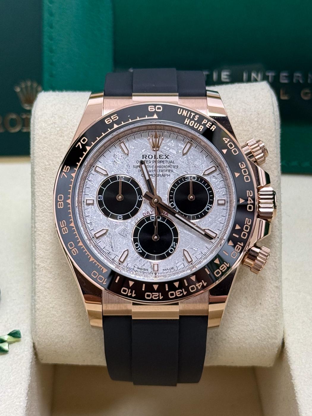 Rolex Cosmograph Daytona 40mm Everose Gold Meteorite Dial Black Ceramic Bezel