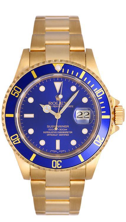 Rolex Submariner 18k Yellow Gold Blue Dial 40mm – 16618