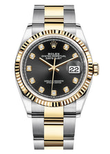 Rolex Datejust 36mm Two-Tone Yellow Gold Fluted Bezel Black Diamond Dial Oyster - 126233 - New 2025