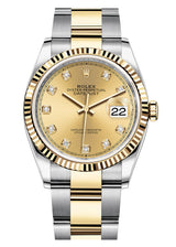 Rolex Datejust 36mm Two-Tone Yellow Gold Fluted Bezel Champagne Diamond Dial Oyster - 126233 - New 2025