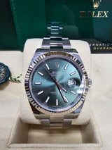 Rolex Datejust 41mm Fluted Bezel Mint Green Index Dial Oyster - 126334 - New 2025