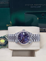 Rolex Lady Datejust 31mm Violet (Purple) Roman Diamond Dial Fluted Jubilee - 278274 - New 2025