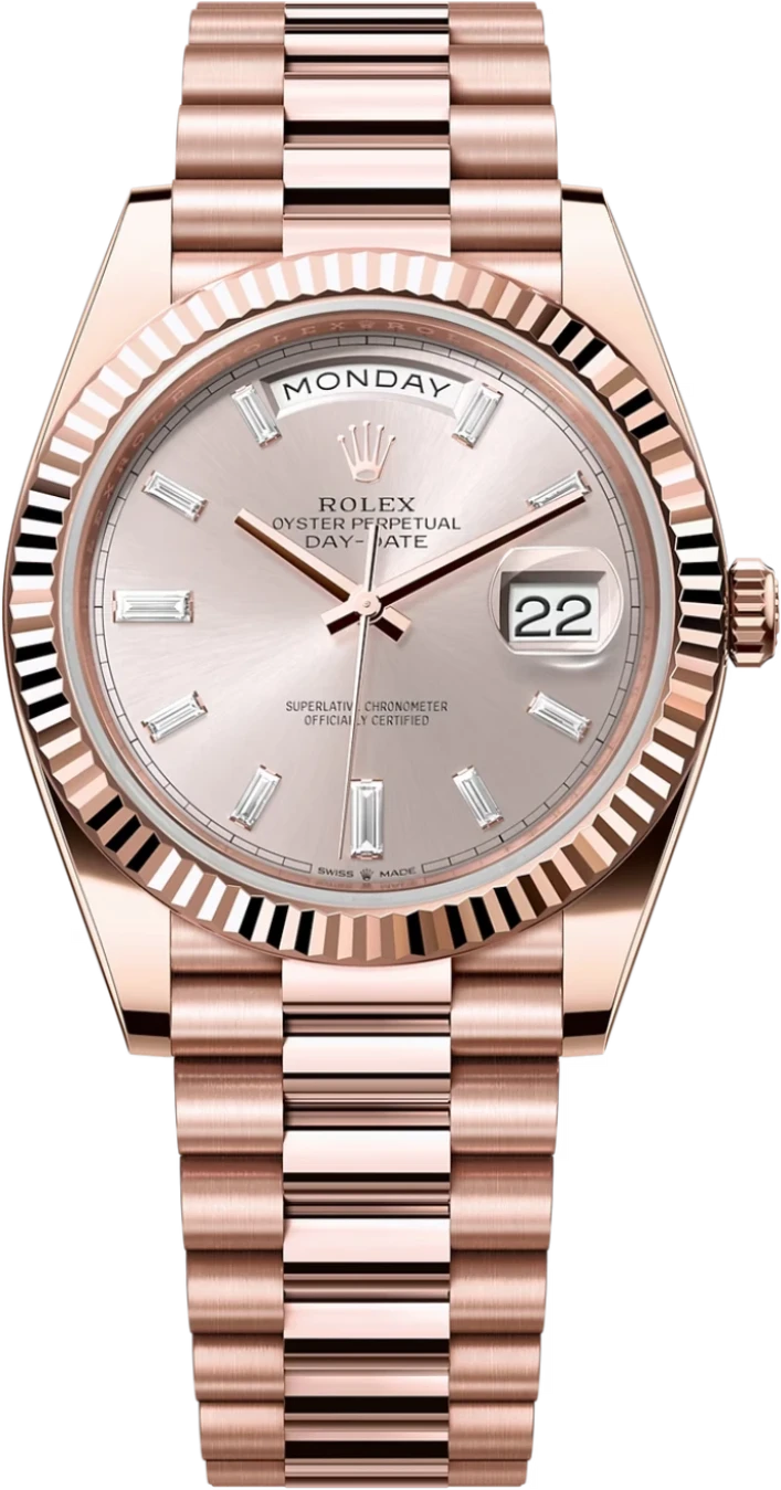 Rolex Day-Date "President" 40mm Everose Gold Sundust Diamond Baguette Dial - 228235 - New 2025