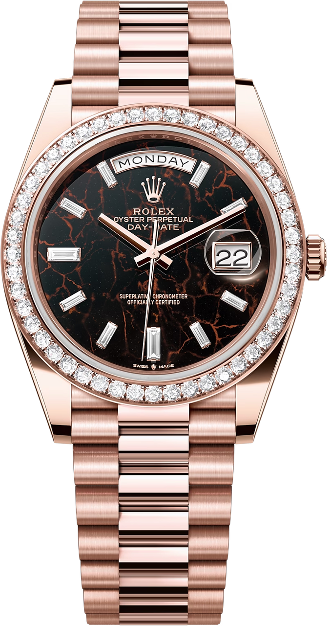 Rolex Day-Date "President" 40mm Everose Gold Eisenkiesel Diamond Baguette Dial Diamond Bezel - 228345RBR - Brand New 2023