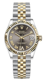 Rolex Lady Datejust 31mm Dark Grey Roman Diamond Dial Fluted Two-Tone Jubilee - 278273 - New 2025
