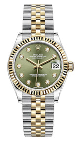 Rolex Lady Datejust 31mm Green Diamond Dial Fluted Two-Tone Jubilee - 278273 - New 2025