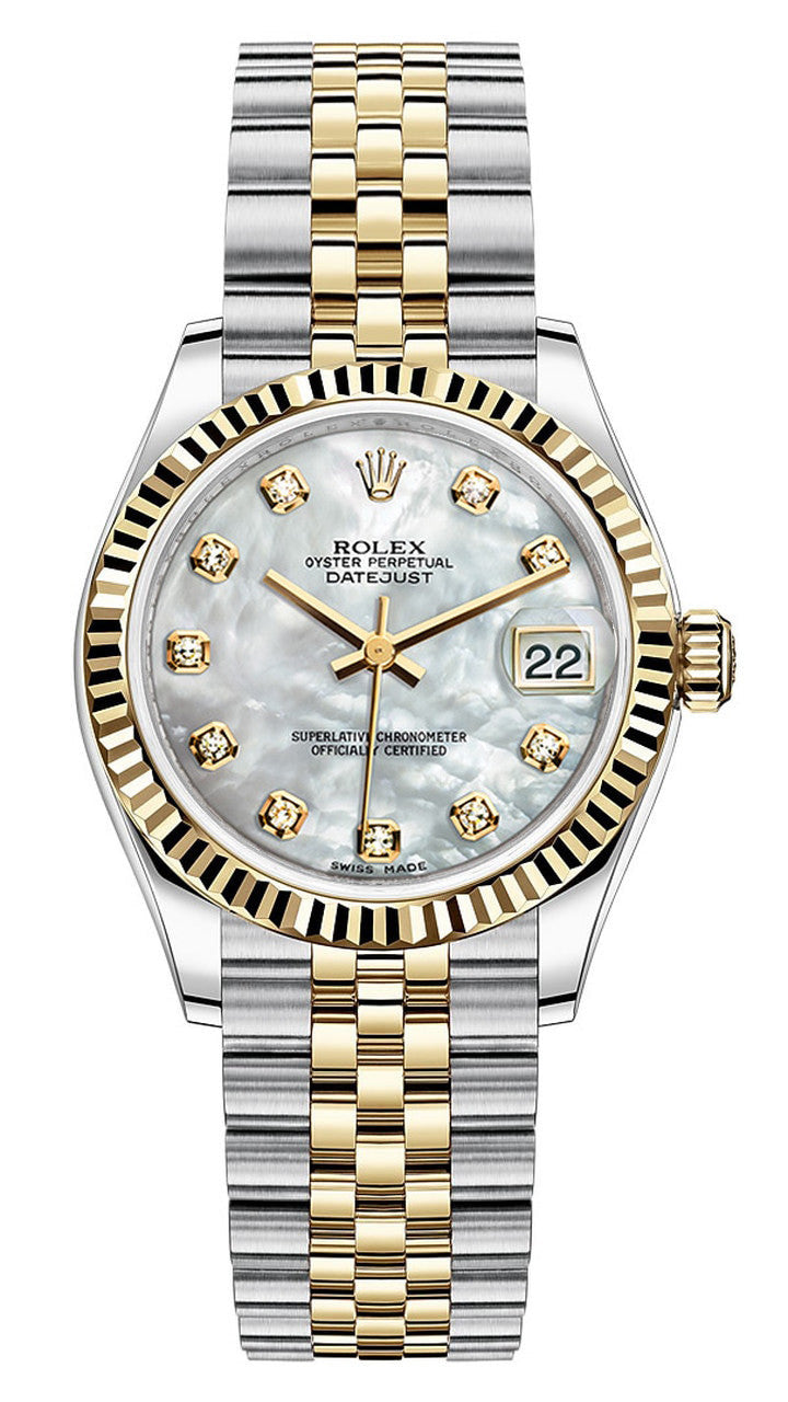 Rolex Lady-Datejust 31mm Two-Tone Yellow Gold Mother of Pearl Diamond Dial Fluted Bezel Jubilee Bracelet 278273 – New 2025
