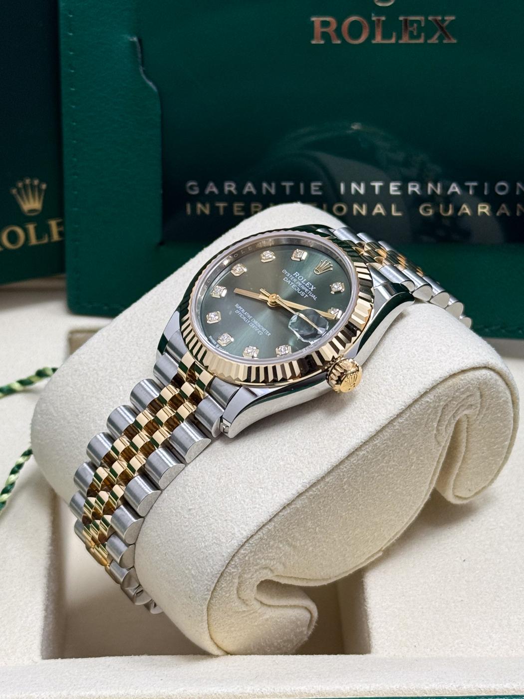 Rolex Lady-Datejust 31mm Two-Tone Yellow Gold Green Diamond Dial Fluted Bezel