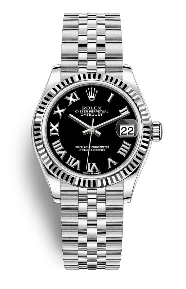 Rolex Lady Datejust 31mm Black Roman Dial Fluted Jubilee - 278274 - Brand New 2024