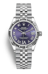 Rolex Lady Datejust 31mm Violet (Purple) Roman Diamond Dial Fluted Jubilee - 278274 - New 2025