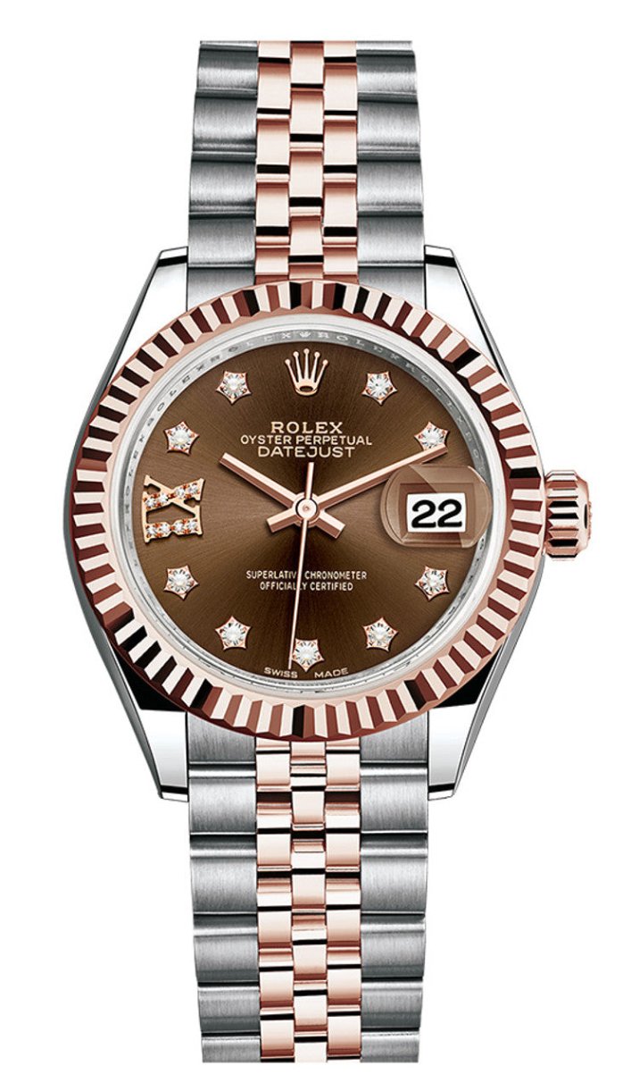 Rolex Lady Datejust 28mm Two Tone Everose Chocolate Star Diamond Dial Gamzo Co