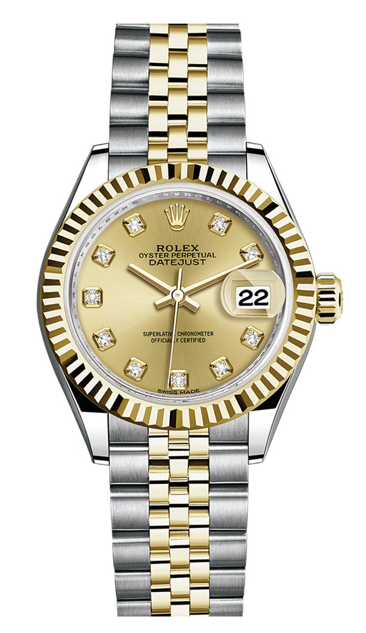 Rolex Lady Datejust 28mm Champagne Diamond Dial Two-Tone Jubilee - 279173 - Brand New 2024
