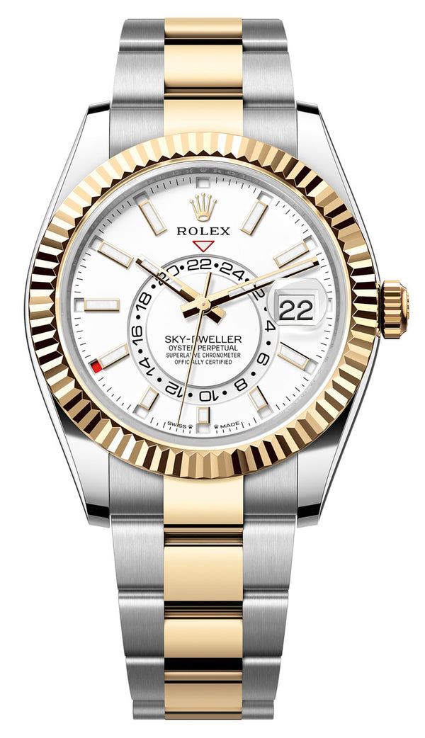 Rolex Sky-Dweller 42mm Two-Tone Yellow Gold White Dial Oyster - 336933 - Brand New 2024