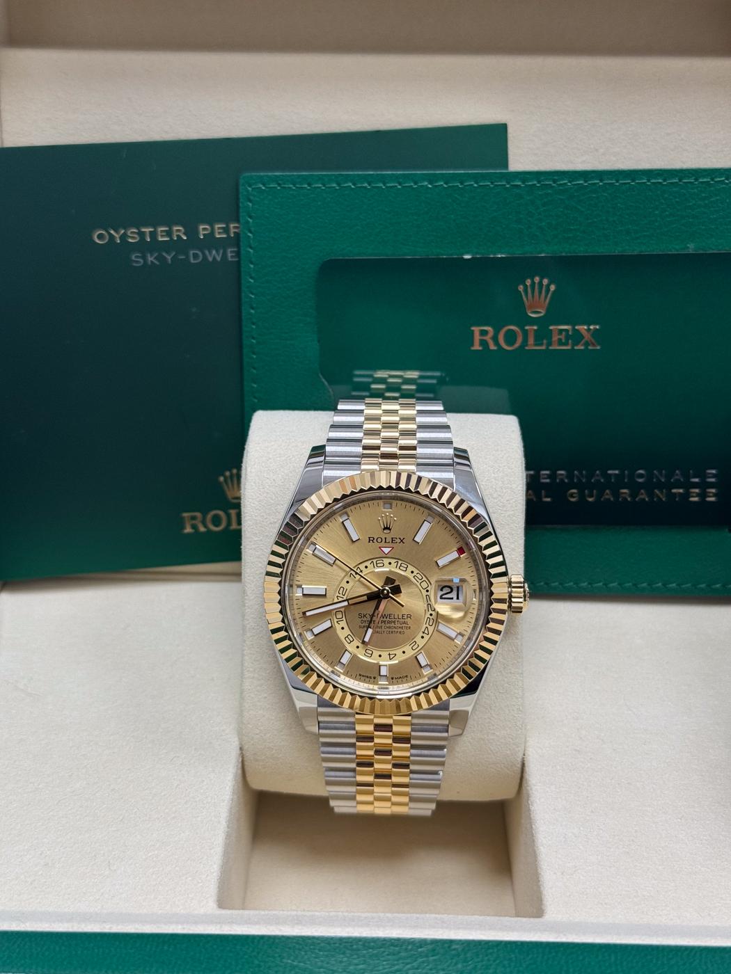 Rolex Sky-Dweller 42mm Two-Tone Yellow Gold Champagne Dial Jubilee Bracelet