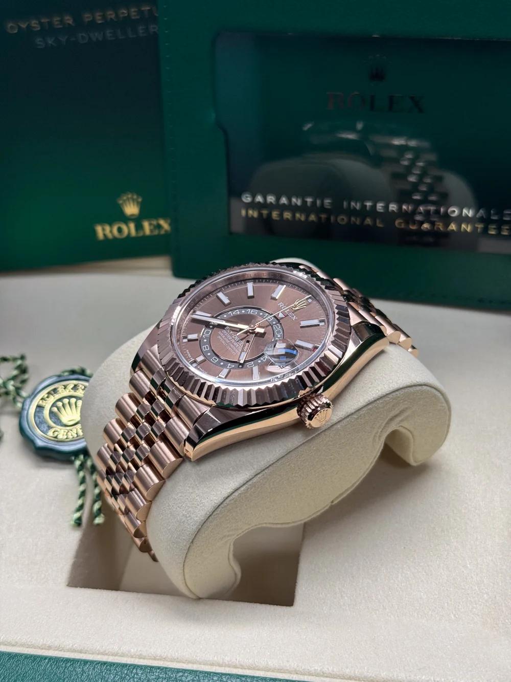 Rolex Sky-Dweller 42mm Rose Gold Chocolate Dial Jubilee Bracelet 336935