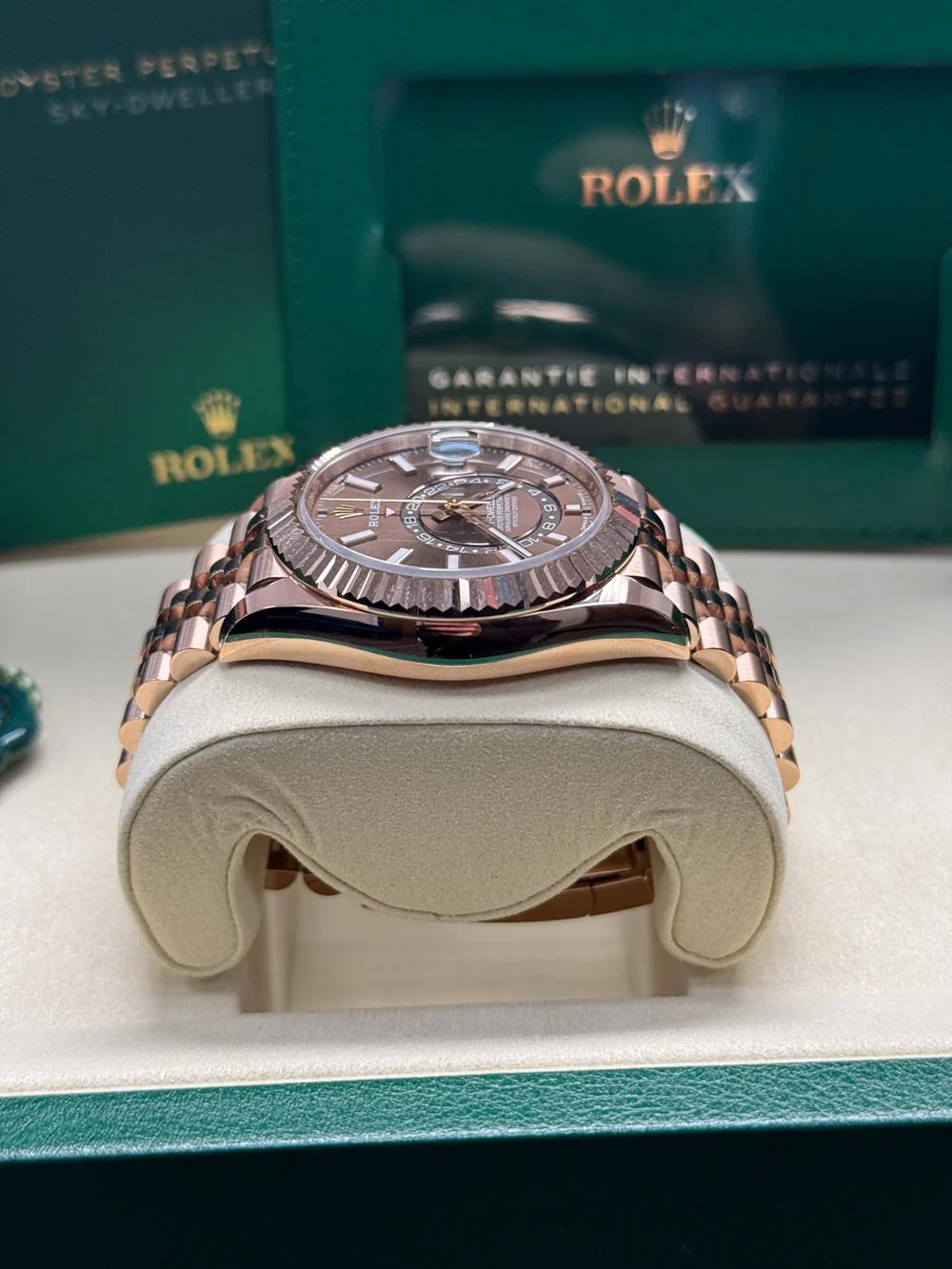 Rolex Sky-Dweller 42mm Rose Gold Chocolate Dial Jubilee Bracelet 336935