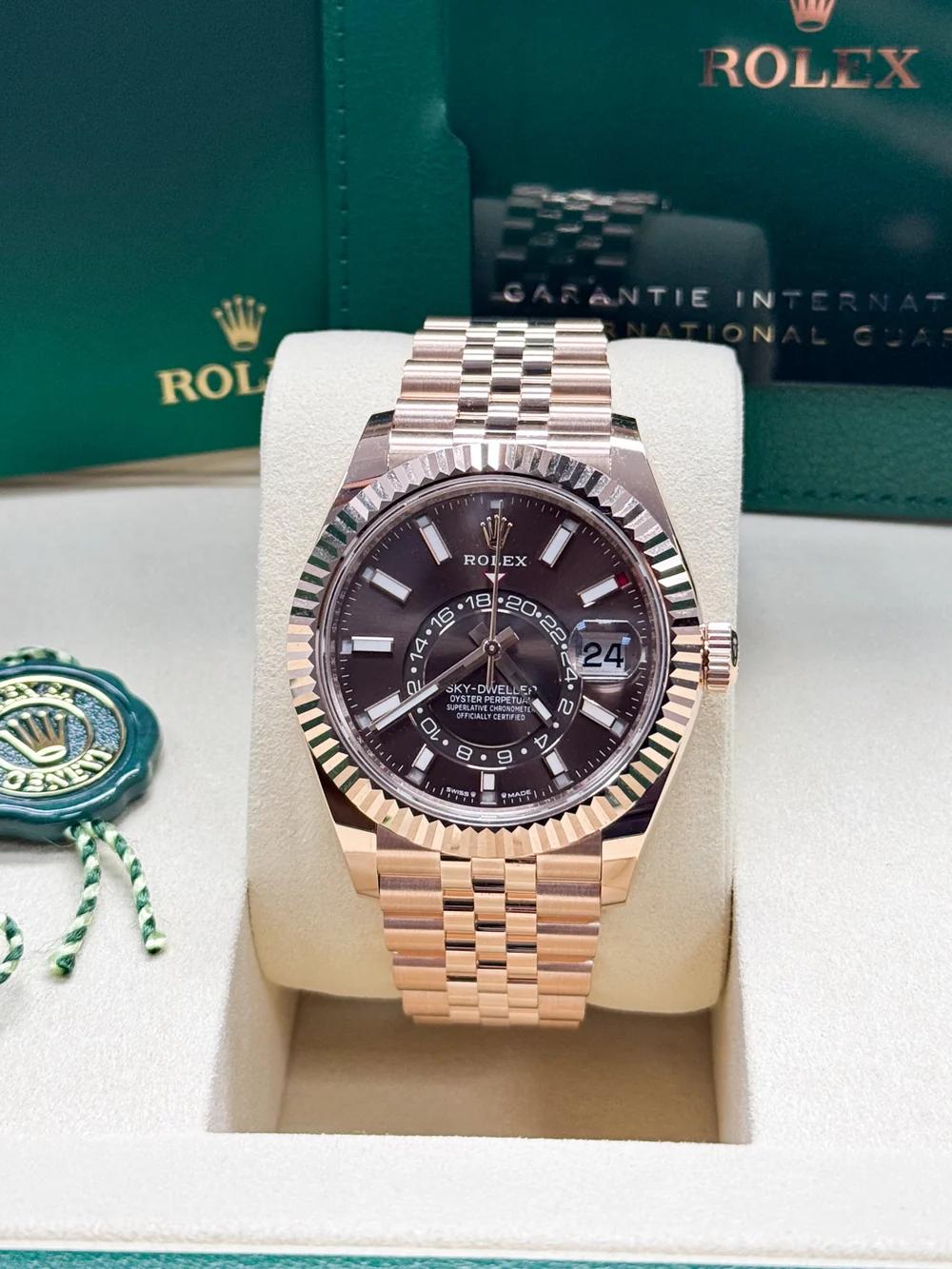 Rolex Sky-Dweller 42mm Rose Gold Chocolate Dial Jubilee Bracelet 336935