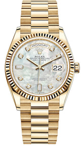 Rolex Day-Date "President" 36mm Yellow Gold Mother of Pearl Diamond Dial - 128238 - New 2025