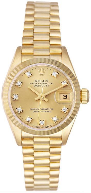 Rolex Lady-Datejust President 26mm Yellow Gold Champagne Diamond Dial 69178