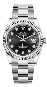 Rolex Datejust 36mm Fluted Bezel Black Diamond Dial Oyster - 126234 - New 2025