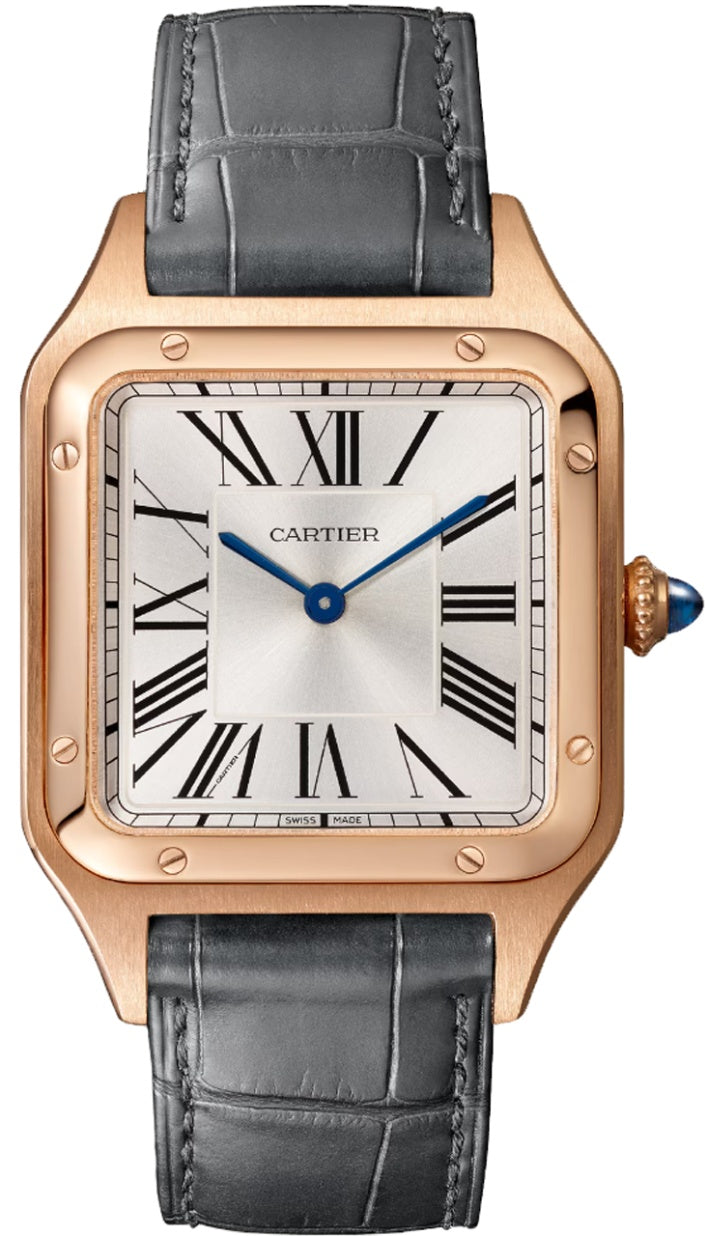 Cartier Santos-Dumont Large 18K Rose Gold Satin-Brushed Silver Dial Quartz