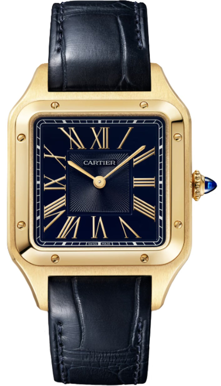 Cartier Santos-Dumont Large 18K Yellow Gold Blue Satin-Brushed Dial Quartz