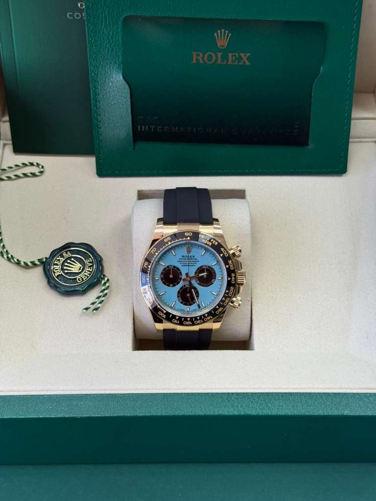 Rolex Cosmograph Daytona "Tiffany" 40mm Yellow Gold Turquoise Blue and Black Dial Black Ceramic Bezel Oysterflex 126518LN – New 2025 / 2026