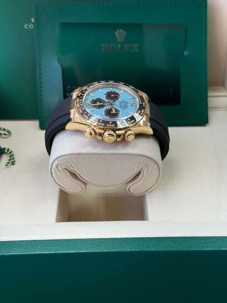 Rolex Cosmograph Daytona "Tiffany" 40mm Yellow Gold Turquoise Blue and Black Dial Black Ceramic Bezel Oysterflex 126518LN – New 2025 / 2026