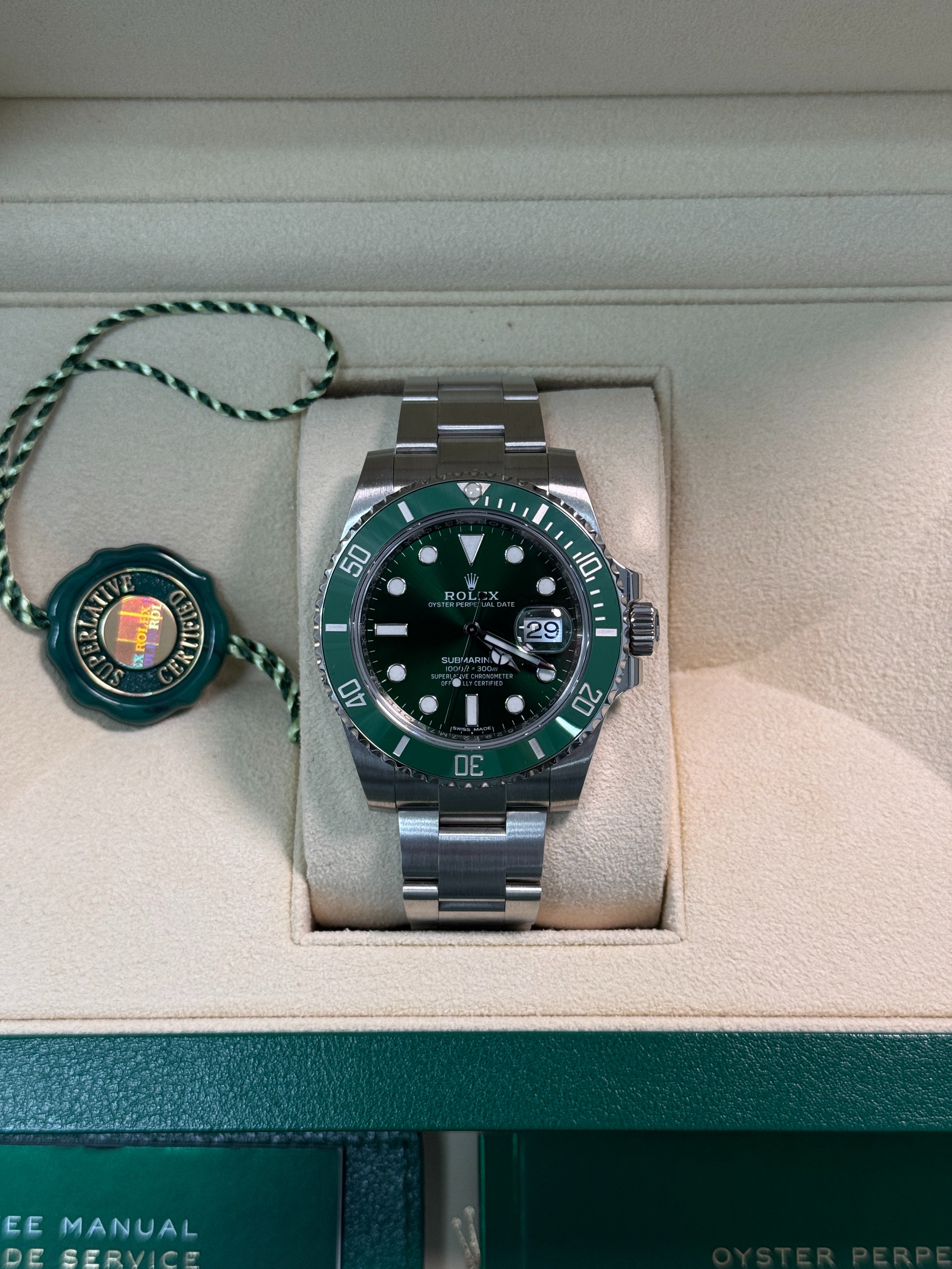 Rolex Submariner "Hulk" 40mm Stainless Steel Green Dial Green Bezel - 116610LV - Mint 2018
