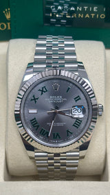 Rolex Datejust 41mm Fluted Bezel Slate and Green Roman "Wimbledon" Dial Jubilee - 126334 - New 2025