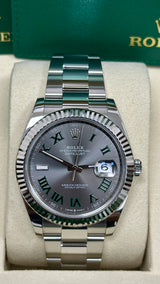 Rolex Datejust 41mm Fluted Bezel Slate and Green Roman "Wimbledon" Dial Oyster - 126334 - New 2025