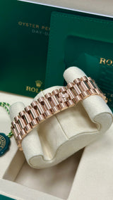 Rolex Day-Date "President" 40mm Everose Gold Chocolate Diamond Baguette Dial Diamond Bezel - 228345RBR - New 2025