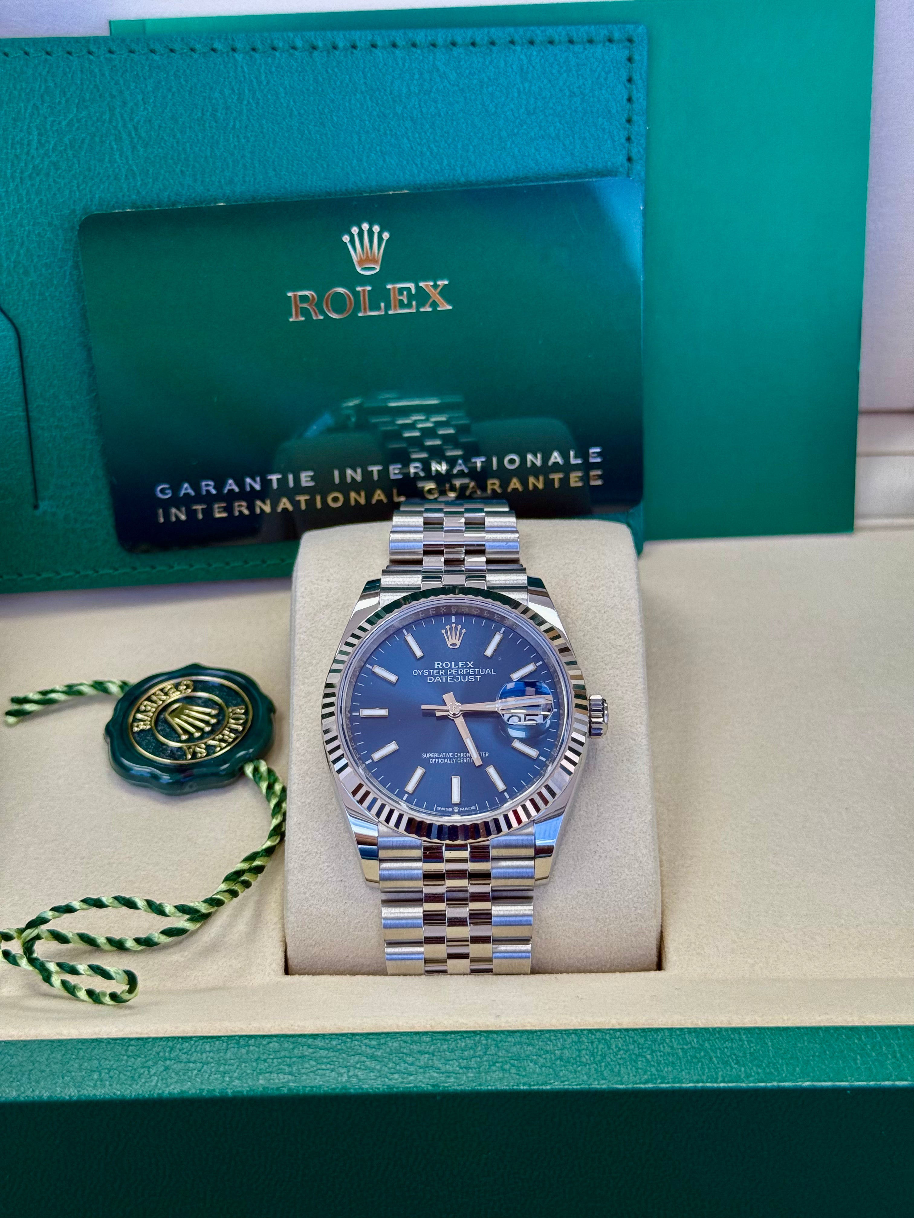 Rolex Datejust 36mm Blue Index Dial Fluted Bezel Jubilee Bracelet 126234 – New 2025 / 2026