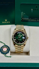 Rolex Yellow Gold President Day Date 40mm Green Roman Ombre Dial - 228238 - New 2025