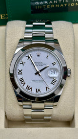 Rolex Datejust 41mm Smooth Bezel White Roman Oyster - 126300 - New 2025