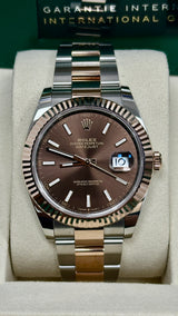 Rolex Datejust 41mm Two-Tone Everose Gold Fluted Bezel Chocolate Index Dial Oyster - 126331 - New 2025