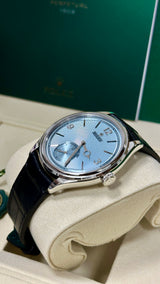 Rolex 1908 Platinum Ice Blue Dial Black Alligator Strap – 52506 – New 2025