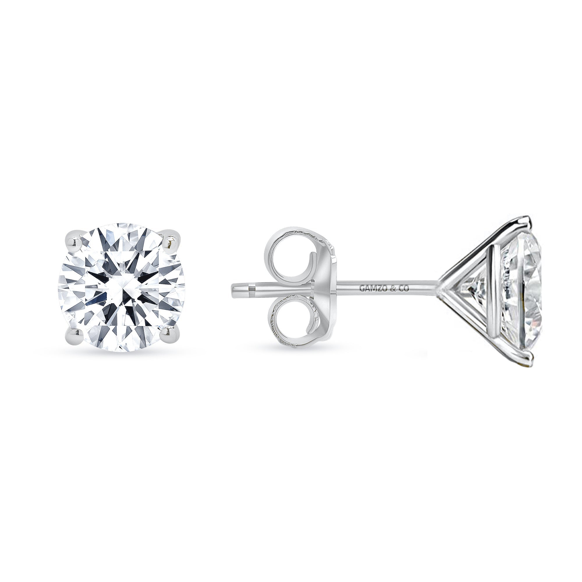 Lab Grown Round Diamond Stud Earrings - 4 Prong Push Back Martini Setting