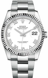 Rolex Datejust 36mm Fluted Bezel White Roman Dial Oyster - 116234