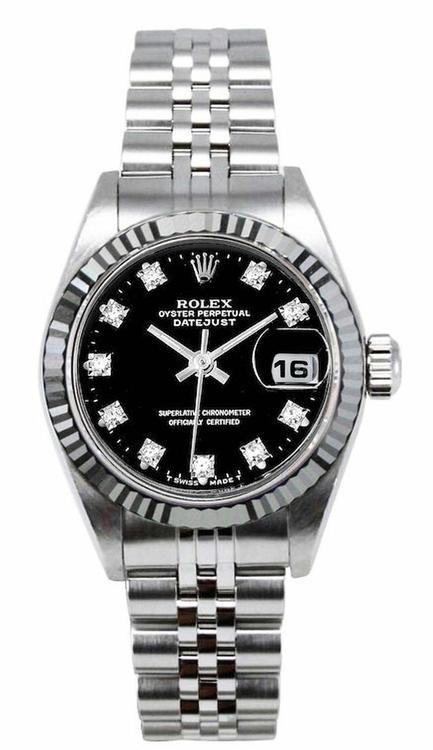 Rolex Women's Datejust Stainless Steel 26mm Black Diamond Dial