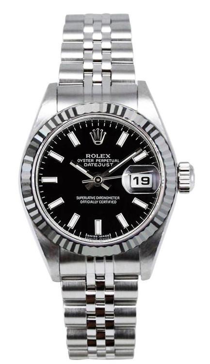 Rolex Women's Datejust Stainless Steel 26mm Black Index Dial