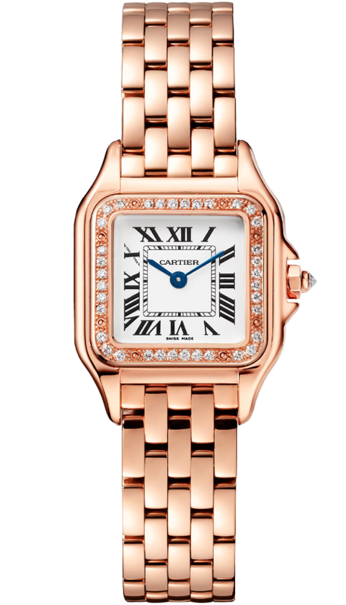 Panthẻre De Cartier Small 18K Rose Gold Silvered Diamond Dial - WJPN00