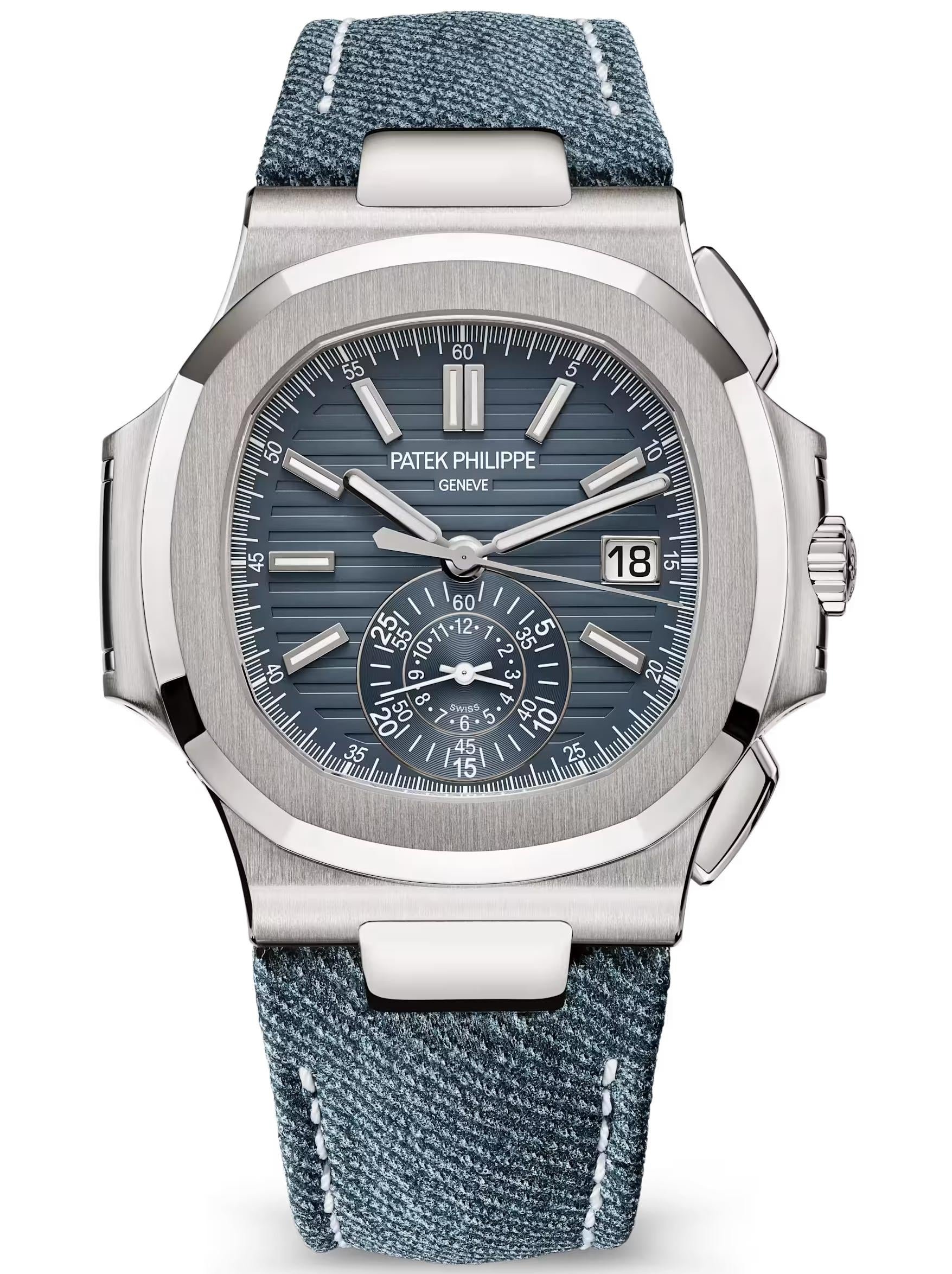 Patek Philippe Nautilus Flyback Chronograph 40.5mm White Gold Blue-Gray Dial