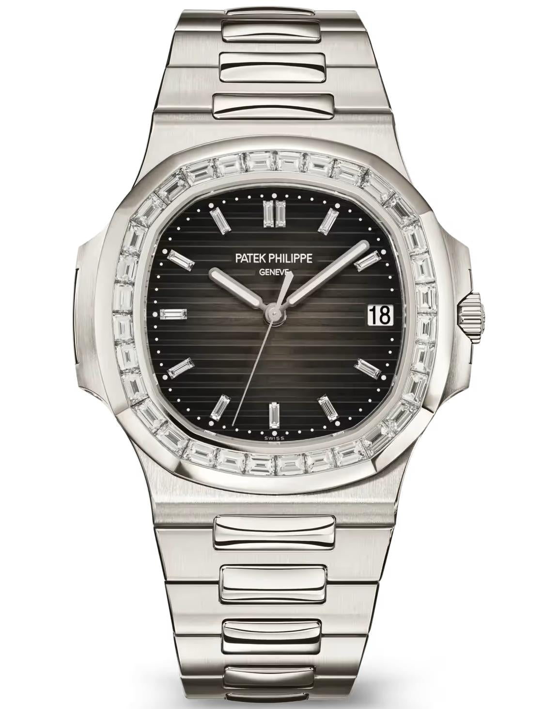 Patek Philippe Nautilus Joaillerie 40mm Platinum Charcoal Dial Diamond Bezel