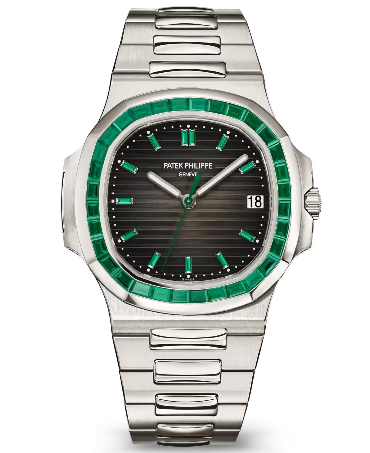 Patek Philippe Nautilus Joaillerie 40mm Platinum Charcoal Dial Emerald Bezel