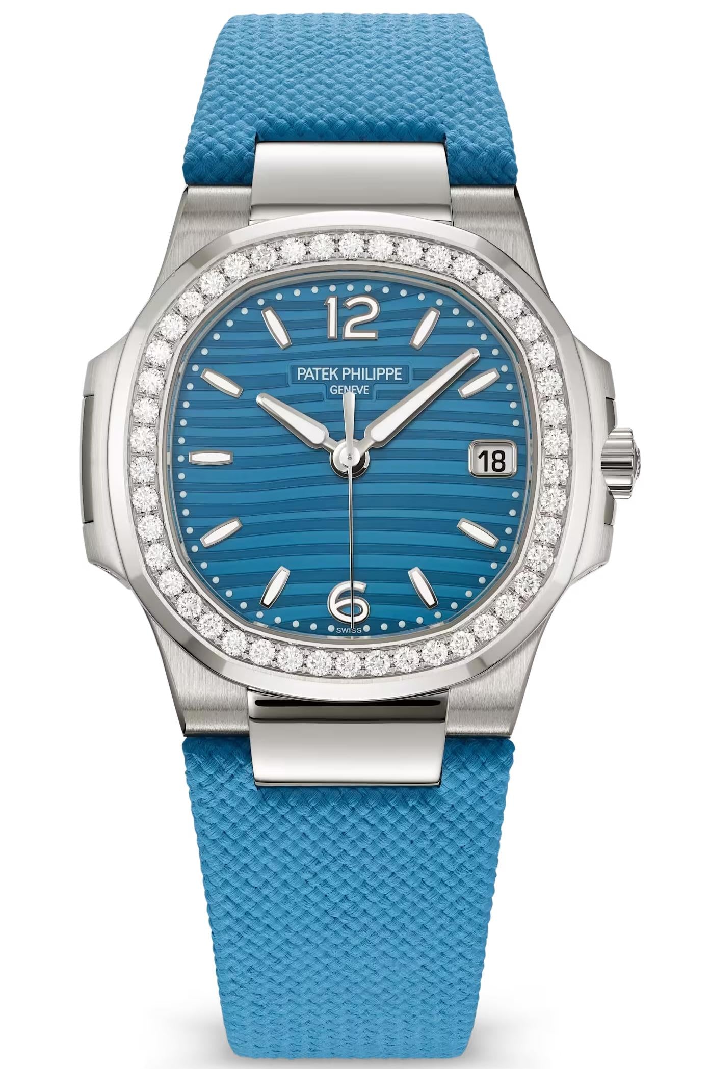 Patek Philippe Nautilus Ladies 32mm White Gold Azure Blue Dial – 7010G-013